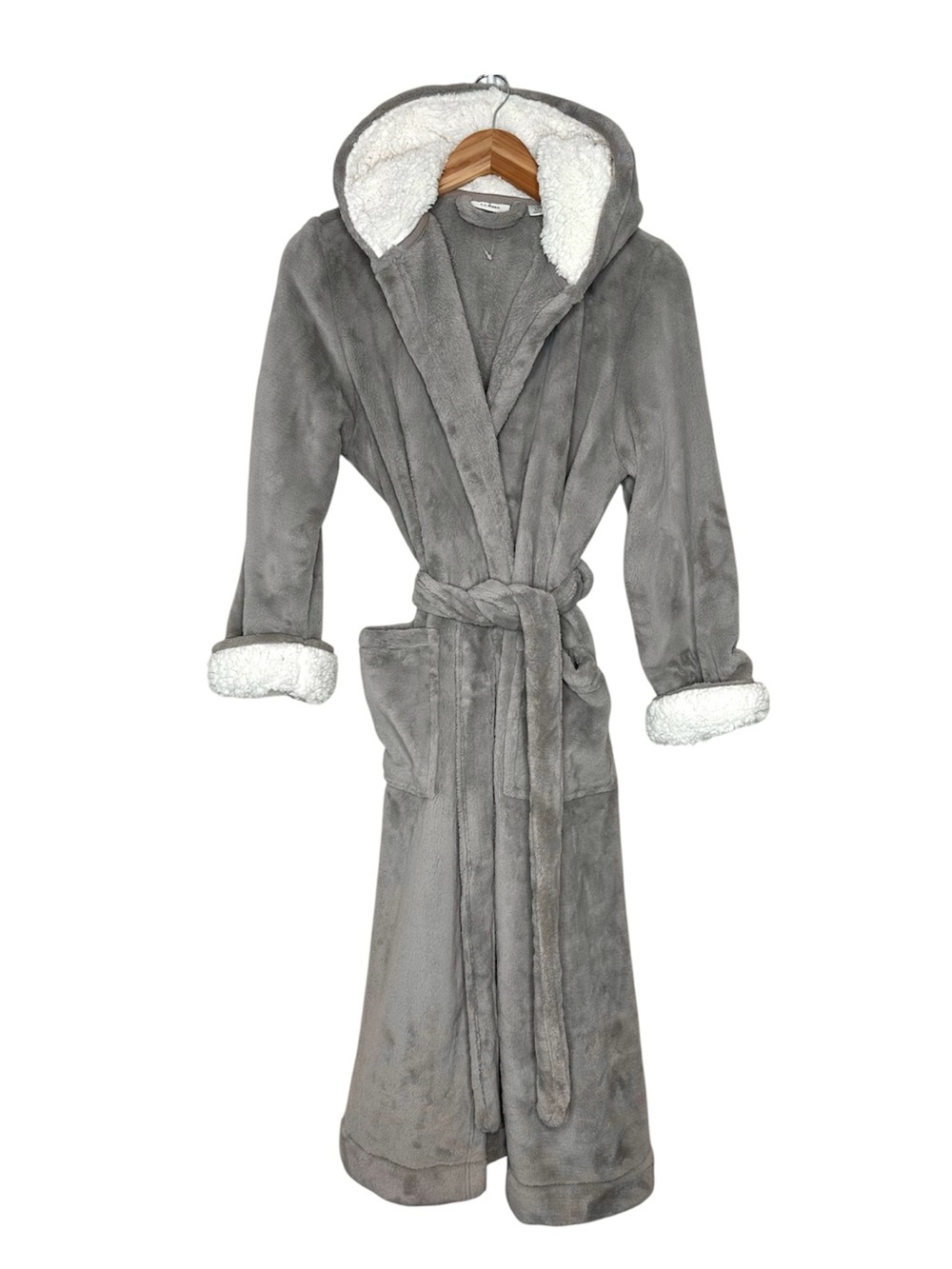 LL Bean Women's Wicked Plush Robe Size XSP Sherpa Hoodie Light Brown Birch NWOT